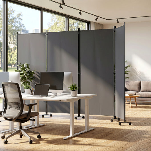 4 Panel Folding Privacy Screen Room Divider with Wheels-White W2B