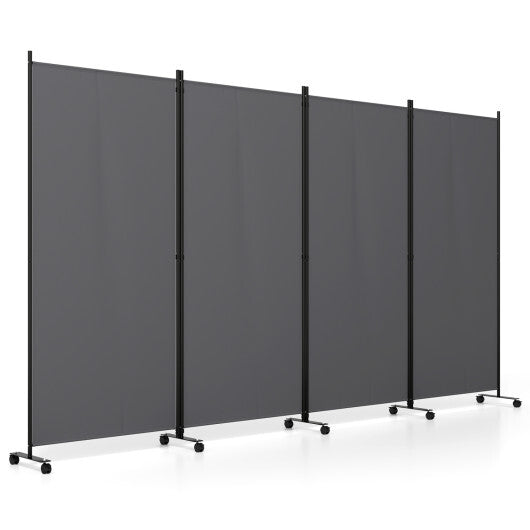 4 Panel Folding Privacy Screen Room Divider with Wheels-White W2B