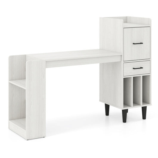 59" Home Office Desk with Side Storage Shelves and Drawer Cabinets for Bedroom-White W2B