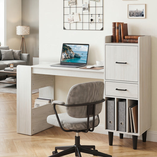 59" Home Office Desk with Side Storage Shelves and Drawer Cabinets for Bedroom-White W2B