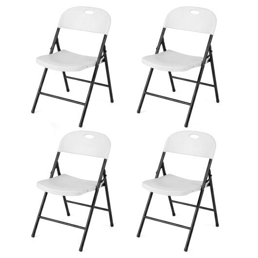 Set of 4 Foldable Plastic Chairs with Ergonomic Backrest-White W2B
