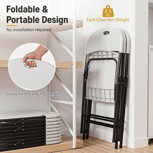 Set of 4 Foldable Plastic Chairs with Ergonomic Backrest-White W2B