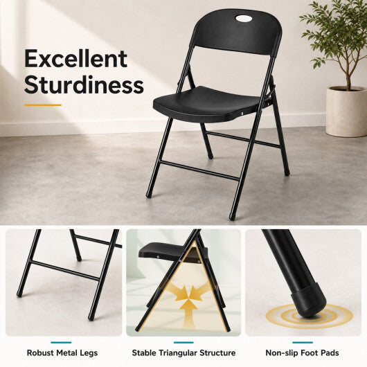 Set of 4 Foldable Plastic Chairs with Ergonomic Backrest-White W2B