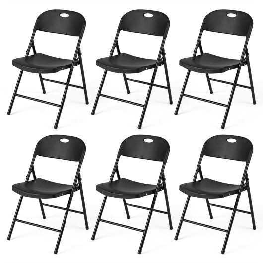 Set of 6 Foldable Plastic Chairs with Ergonomic Backrest-Black W2B