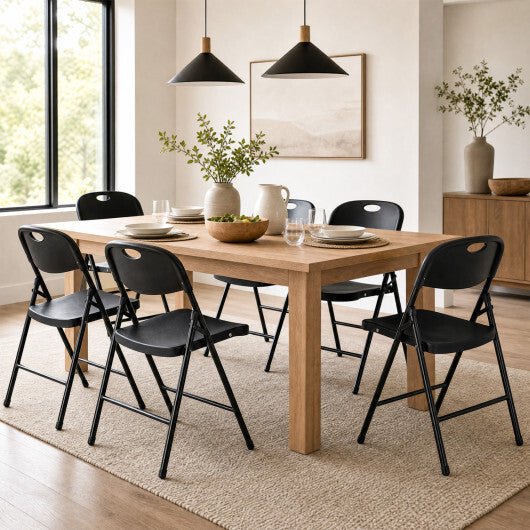 Set of 6 Foldable Plastic Chairs with Ergonomic Backrest-Black W2B