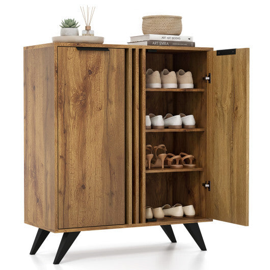 4-Tier Modern Freestanding Hidden Shoe Cabinet with 2 Doors-Natural W2B