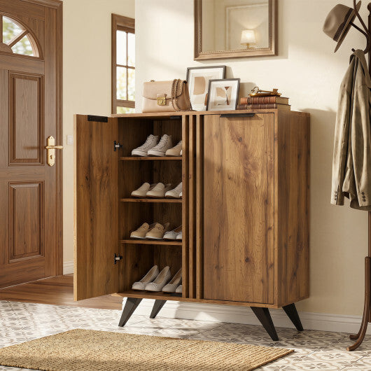 4-Tier Modern Freestanding Hidden Shoe Cabinet with 2 Doors-Natural W2B