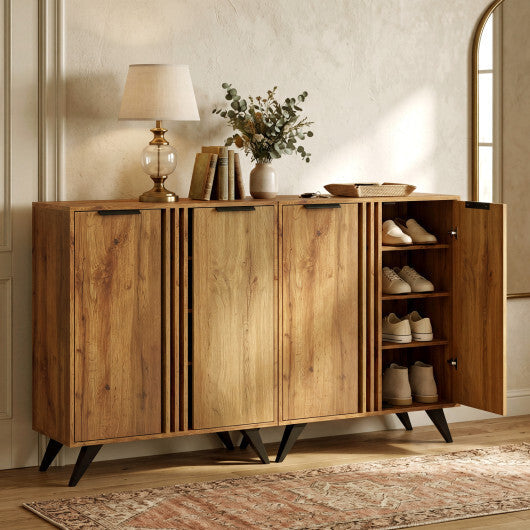 4-Tier Modern Freestanding Hidden Shoe Cabinet with 2 Doors-Natural W2B