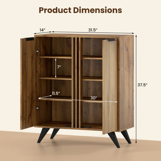 4-Tier Modern Freestanding Hidden Shoe Cabinet with 2 Doors-Natural W2B