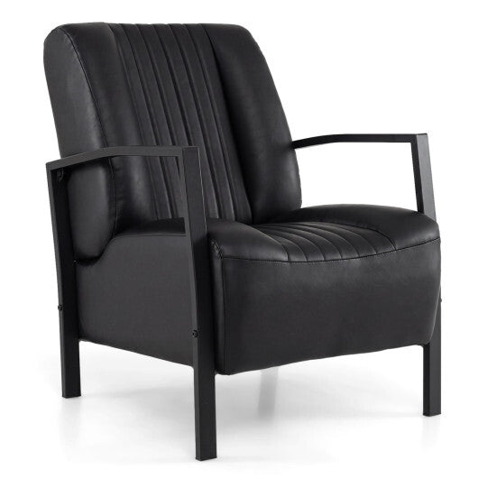 PU Leather Upholstered Armchair with Padded Seat and Back Comfy Lounge Reading Chair-Black W2B
