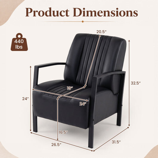 PU Leather Upholstered Armchair with Padded Seat and Back Comfy Lounge Reading Chair-Black W2B
