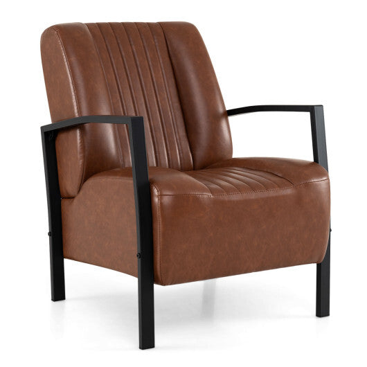 PU Leather Upholstered Armchair with Padded Seat and Back Comfy Lounge Reading Chair-Black W2B