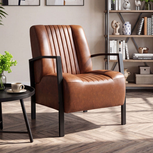 PU Leather Upholstered Armchair with Padded Seat and Back Comfy Lounge Reading Chair-Black W2B