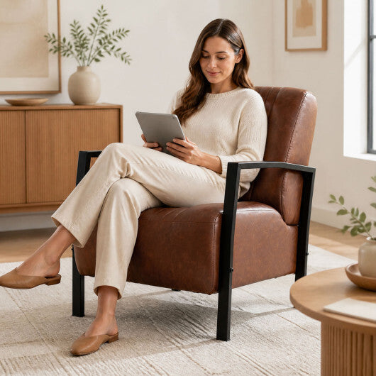 PU Leather Upholstered Armchair with Padded Seat and Back Comfy Lounge Reading Chair-Black W2B