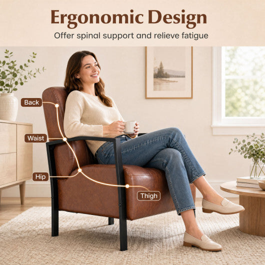 PU Leather Upholstered Armchair with Padded Seat and Back Comfy Lounge Reading Chair-Black W2B
