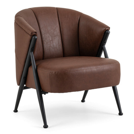 Mid Century Modern Accent Chair with Curved Backrest and Wide Seat Comfy Armchair-Brown W2B
