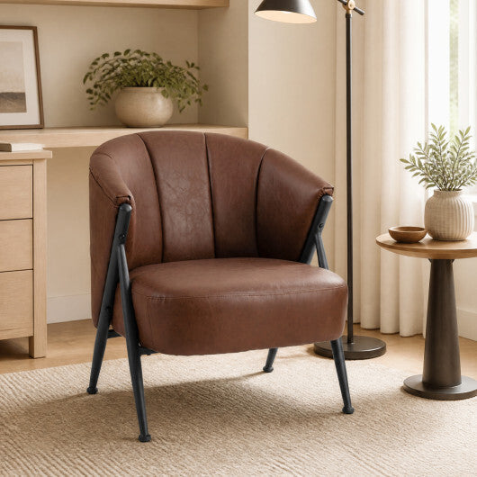 Mid Century Modern Accent Chair with Curved Backrest and Wide Seat Comfy Armchair-Brown W2B