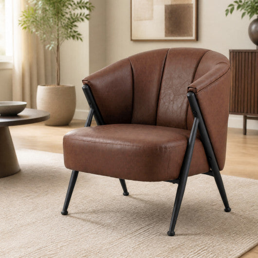 Mid Century Modern Accent Chair with Curved Backrest and Wide Seat Comfy Armchair-Brown W2B