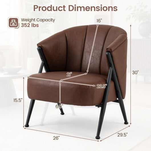 Mid Century Modern Accent Chair with Curved Backrest and Wide Seat Comfy Armchair-Brown W2B