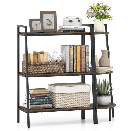 3-Tier Ladder Shelf and Corner Shelf Set with Metal Frame-Rusticbrown W2B