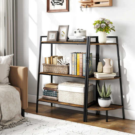 3-Tier Ladder Shelf and Corner Shelf Set with Metal Frame-Rusticbrown W2B