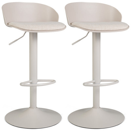 Set of 2 Adjustable Swivel Bar Stools w/ Back & Footrest 330 LBS for Dining-Cream W2B