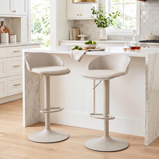 Set of 2 Adjustable Swivel Bar Stools w/ Back & Footrest 330 LBS for Dining-Cream W2B