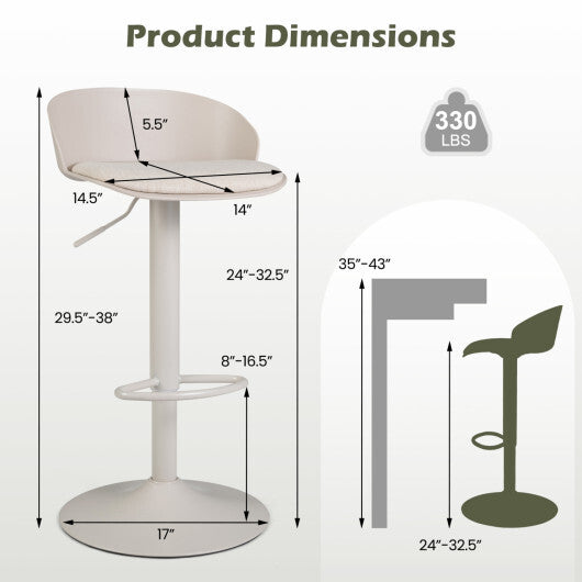 Set of 2 Adjustable Swivel Bar Stools w/ Back & Footrest 330 LBS for Dining-Cream W2B