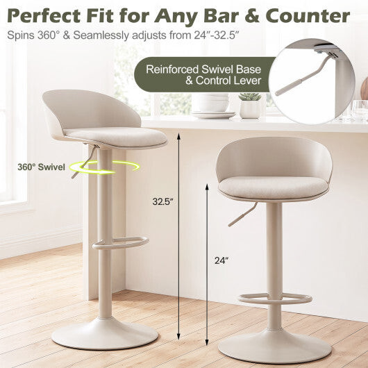 Set of 2 Adjustable Swivel Bar Stools w/ Back & Footrest 330 LBS for Dining-Cream W2B