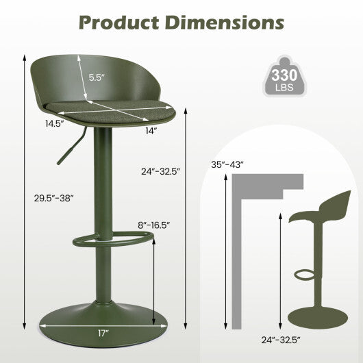 Set of 2 Adjustable Swivel Bar Stools w/ Back & Footrest 330 LBS for Dining-Cream W2B