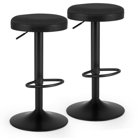 Set of 2 Kitchen Bar Stools with Height Adjustment Padded Seat and D-Shaped Footrest-Black W2B