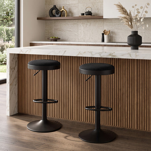 Set of 2 Kitchen Bar Stools with Height Adjustment Padded Seat and D-Shaped Footrest-Black W2B