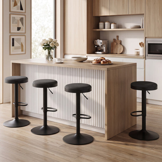 Set of 2 Kitchen Bar Stools with Height Adjustment Padded Seat and D-Shaped Footrest-Black W2B