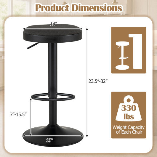 Set of 2 Kitchen Bar Stools with Height Adjustment Padded Seat and D-Shaped Footrest-Black W2B