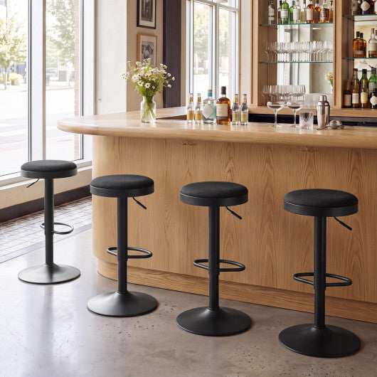 Set of 2 Kitchen Bar Stools with Height Adjustment Padded Seat and D-Shaped Footrest-Black W2B