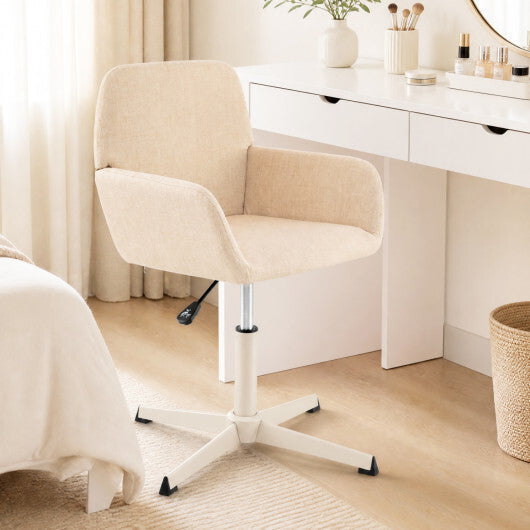 Vanity Chair with Back 360 Swivel Armchair w/ Adjustable Height for Home Office-Beige W2B