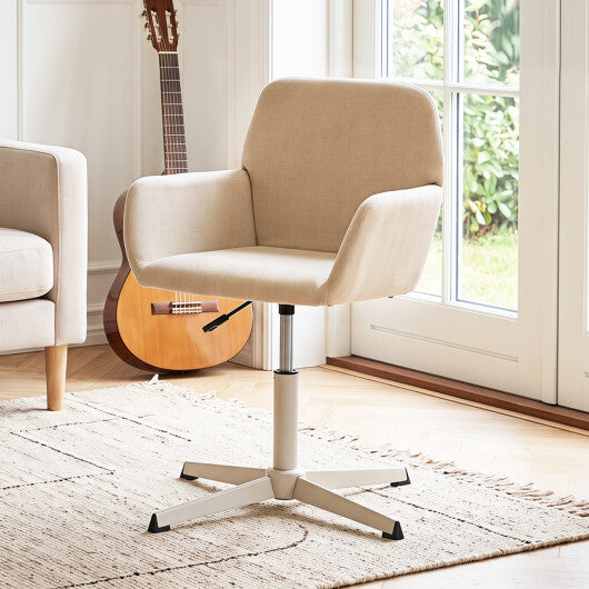 Vanity Chair with Back 360 Swivel Armchair w/ Adjustable Height for Home Office-Beige W2B