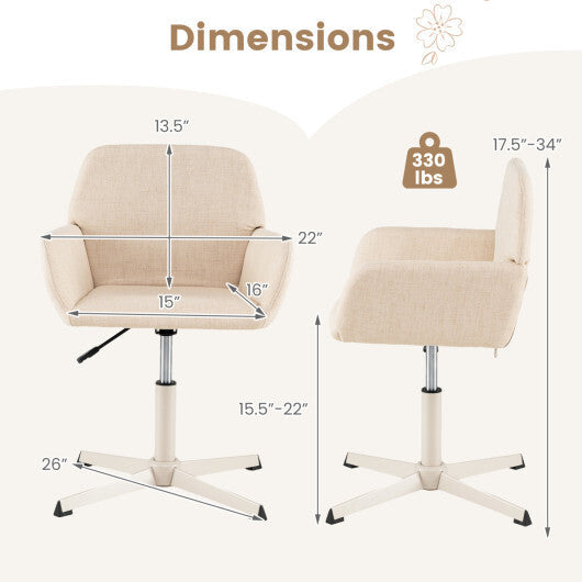 Vanity Chair with Back 360 Swivel Armchair w/ Adjustable Height for Home Office-Beige W2B