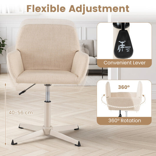 Vanity Chair with Back 360 Swivel Armchair w/ Adjustable Height for Home Office-Beige W2B
