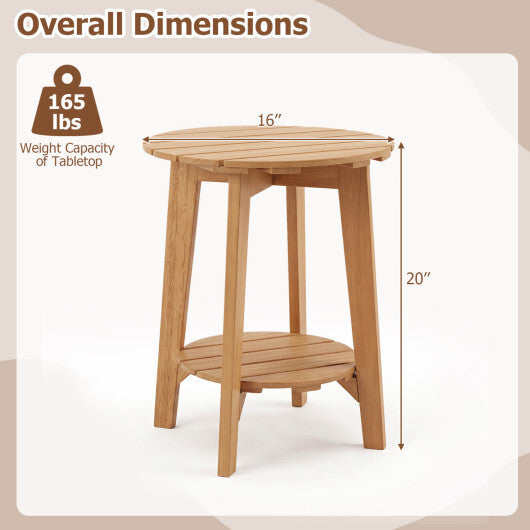 2-Tier Eucalyptus Wood Side Table with Slatted Tabletop and Storage Shelf for Outdoor-Natural W2B