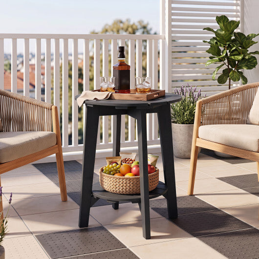 2-Tier Outdoor Eucalyptus Wood Side Table with Slatted Tabletop and Storage Shelf for Backyard-Black W2B