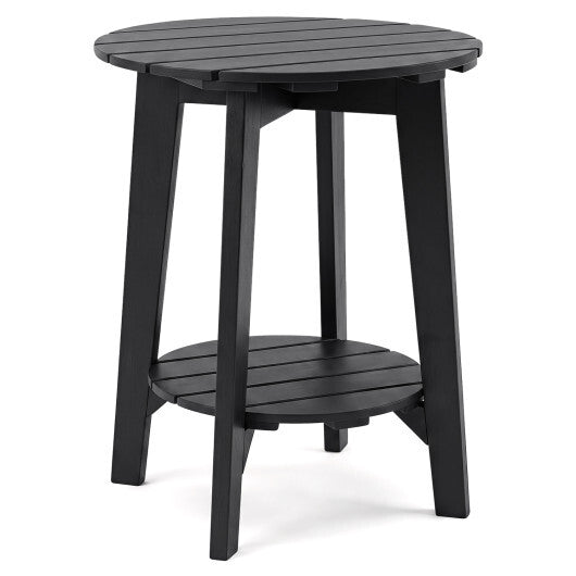 2-Tier Outdoor Eucalyptus Wood Side Table with Slatted Tabletop and Storage Shelf for Backyard-Black W2B