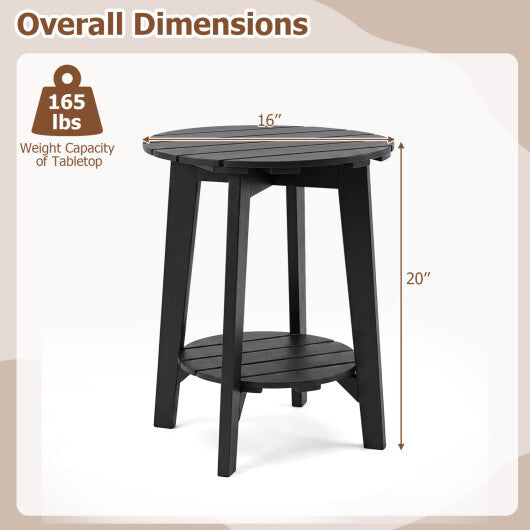 2-Tier Outdoor Eucalyptus Wood Side Table with Slatted Tabletop and Storage Shelf for Backyard-Black W2B