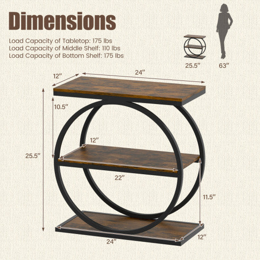 Industrial Faux Marble Side Table with Metal Frame for Living Room Bedroom-Rustic Brown W2B