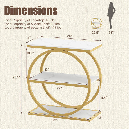 Industrial Faux Marble Side Table with Metal Frame for Living Room Bedroom-Rustic Brown W2B