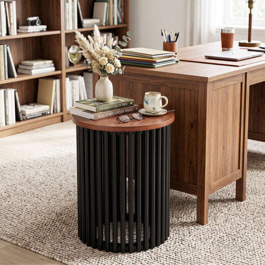 1 Piece Elegant Wooden Round Coffee Table for Living Room and Home Office-Walnut W2B