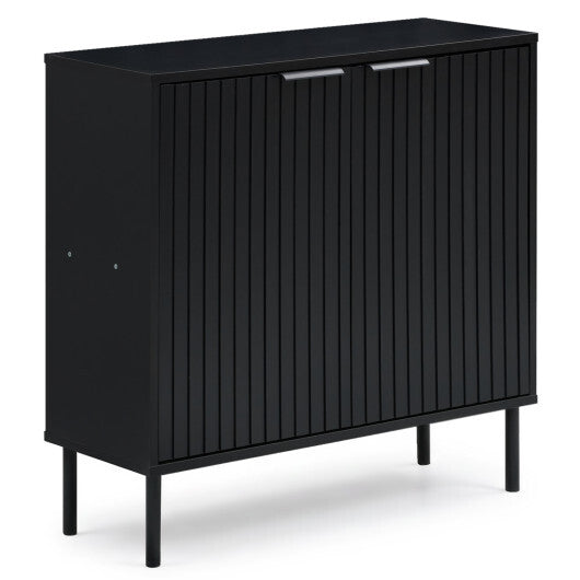 Fluted Buffet Cabinet with 2-Door Sideboard for Kitchen and Dining Room-Black W2B