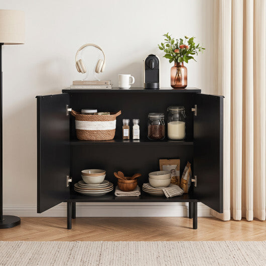 Fluted Buffet Cabinet with 2-Door Sideboard for Kitchen and Dining Room-Black W2B