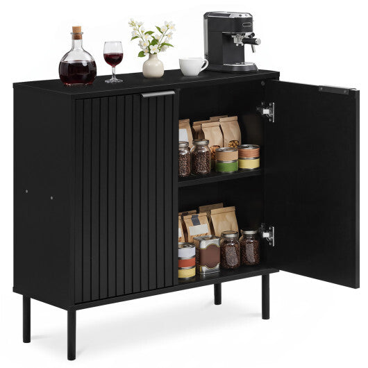 Fluted Buffet Cabinet with 2-Door Sideboard for Kitchen and Dining Room-Black W2B