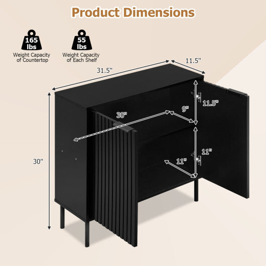 Fluted Buffet Cabinet with 2-Door Sideboard for Kitchen and Dining Room-Black W2B
